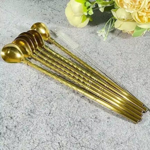 قاشق شربت نی دار طلائی