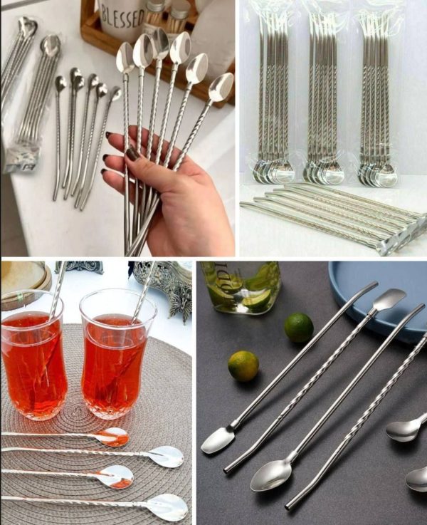 قاشق شربت نی دار نقره ای