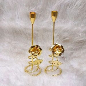 جا شمعی پیچ گل رز طلایی
