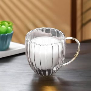 ماگ دو جداره پیرکس طرح شیاردار