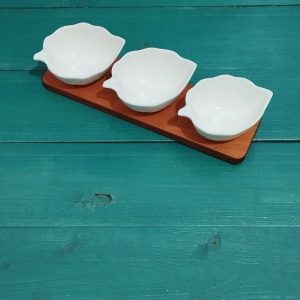 اردوخوری چینی قلب با زیره چوبی