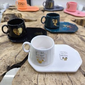 ست سینی و ماگ 8ضلعی طلاکوب